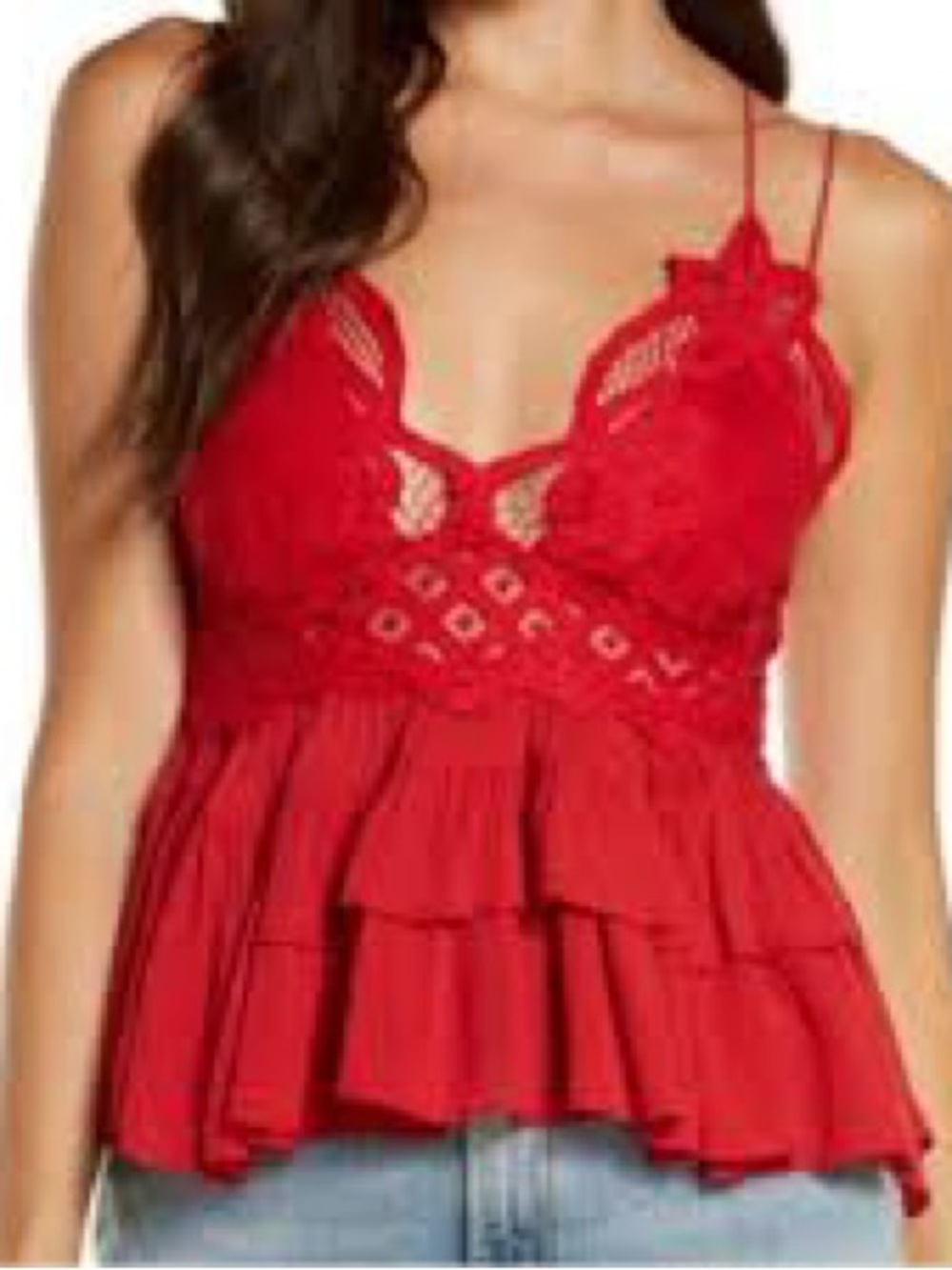 Free People Red Lace Ruffle Camisole Top